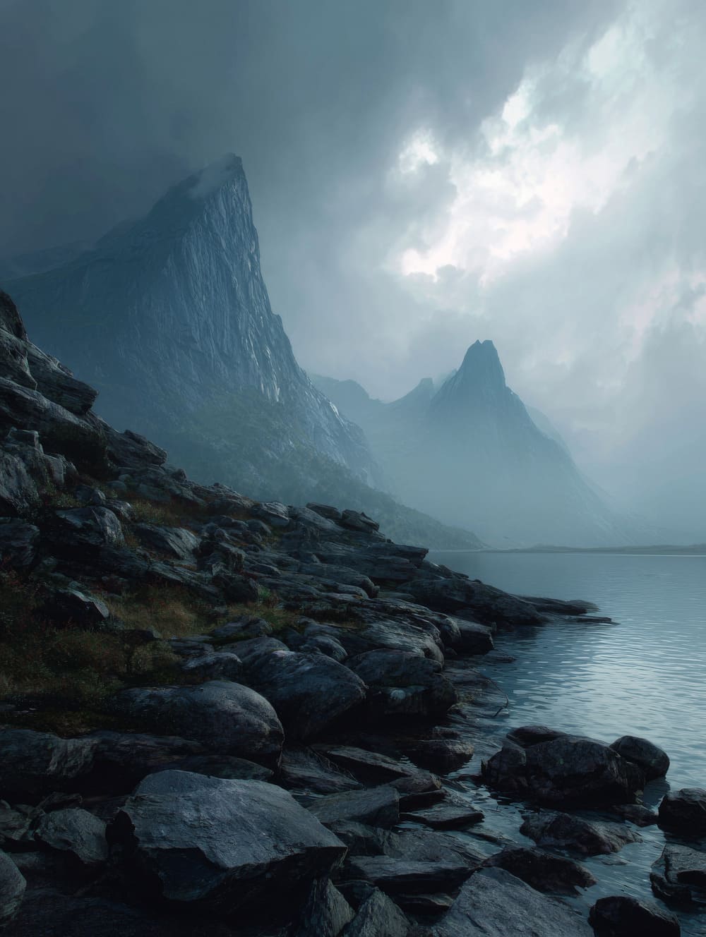 Tableau Montagne Nordique (Tons Froids, Sobriété)