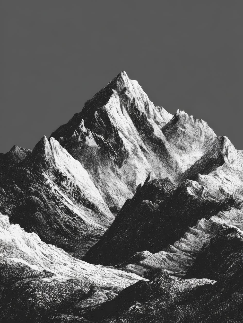 Tableau Montagnes En Noir & Blanc Contrasté