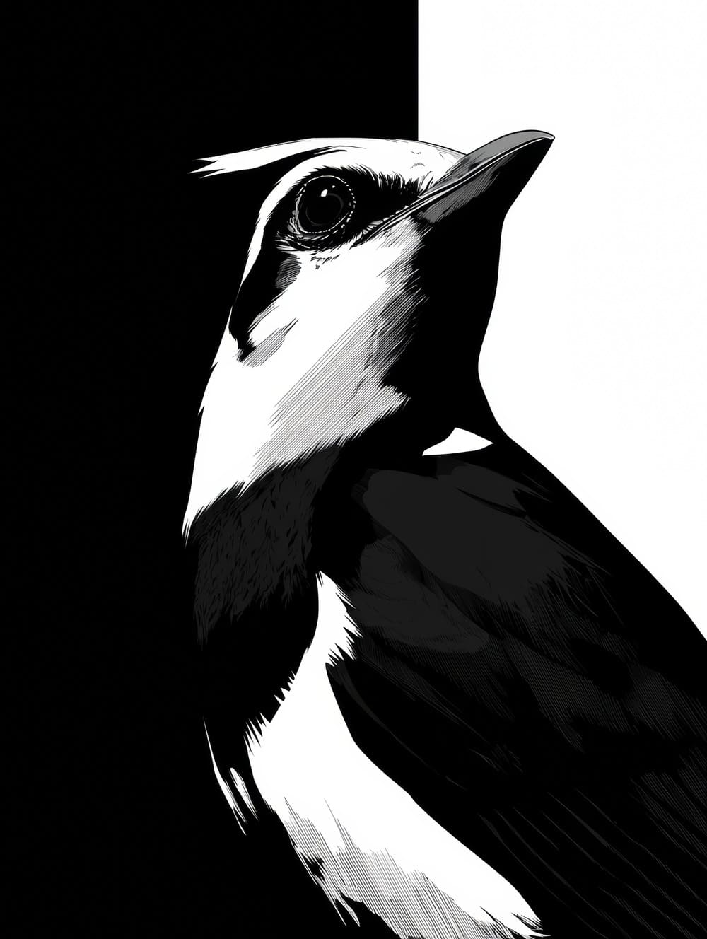 Tableau Oiseau Noir & Blanc (Graphique)
