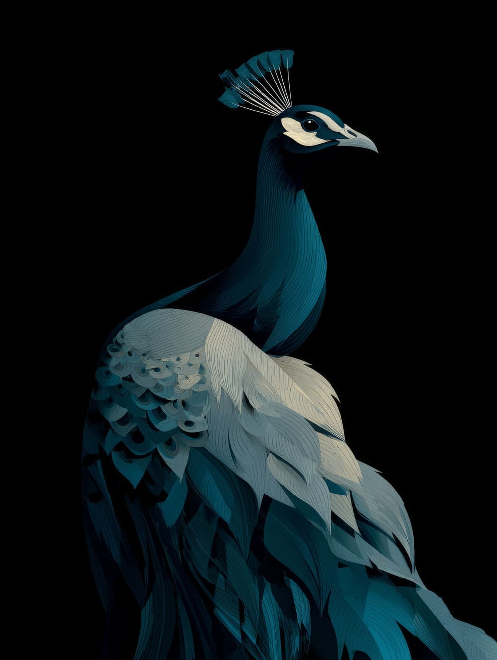 Tableau Paon Minimaliste Sur Fond Sombre