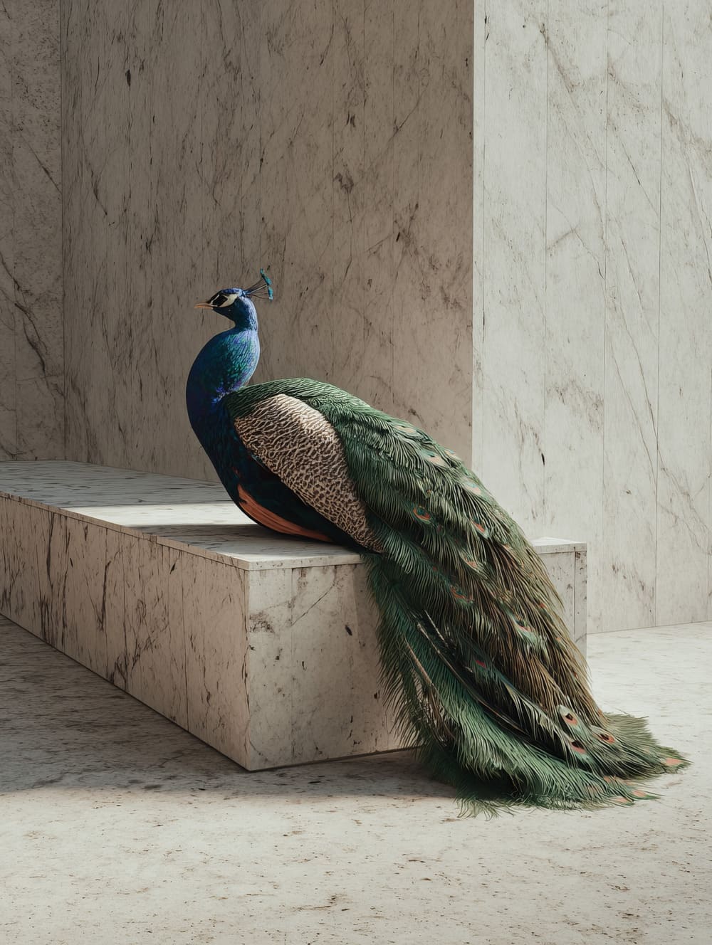 Tableau Paon Posé Dans Un Décor Épuré