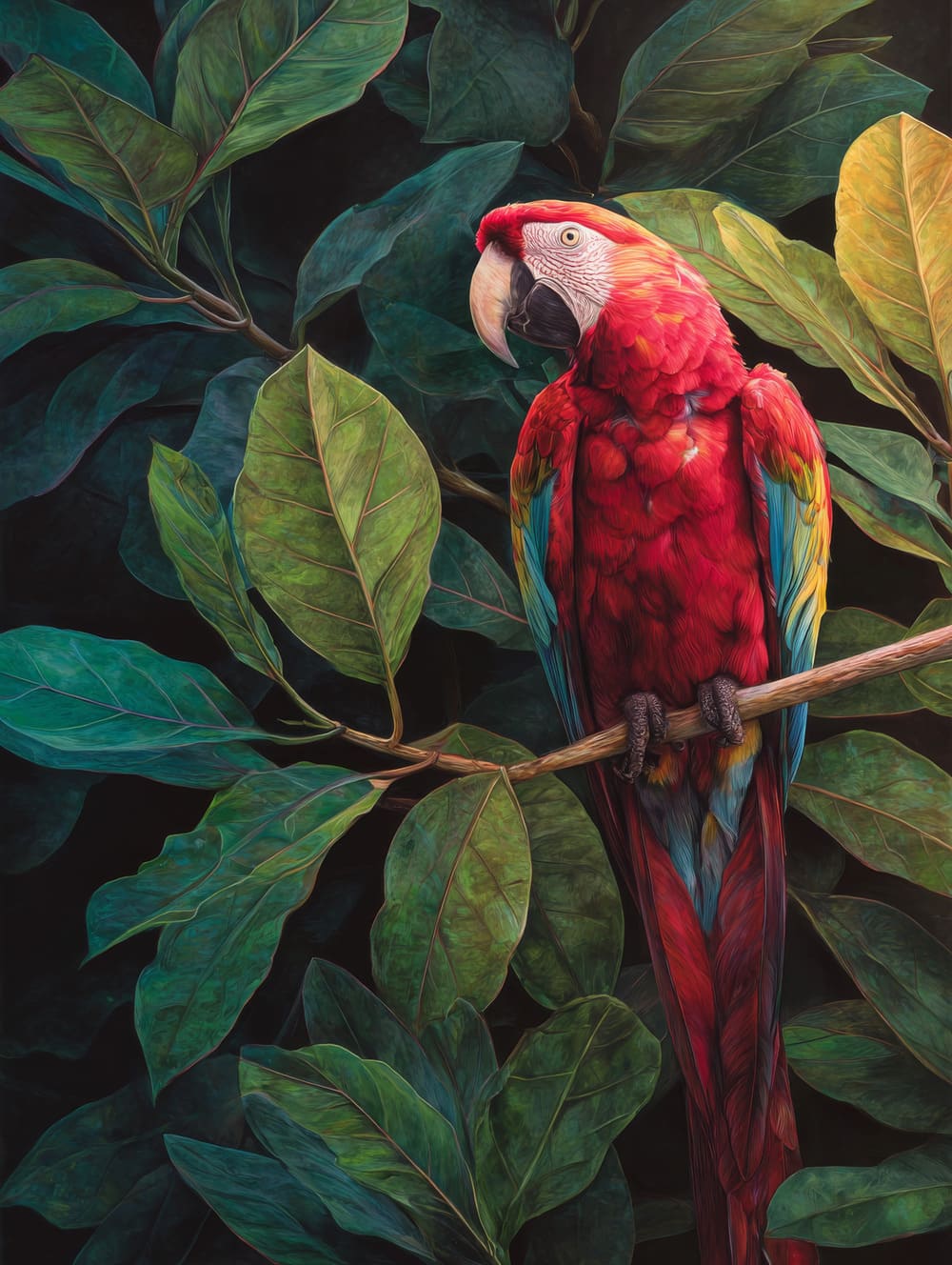 Tableau Perroquet Sur Branche Tropicale