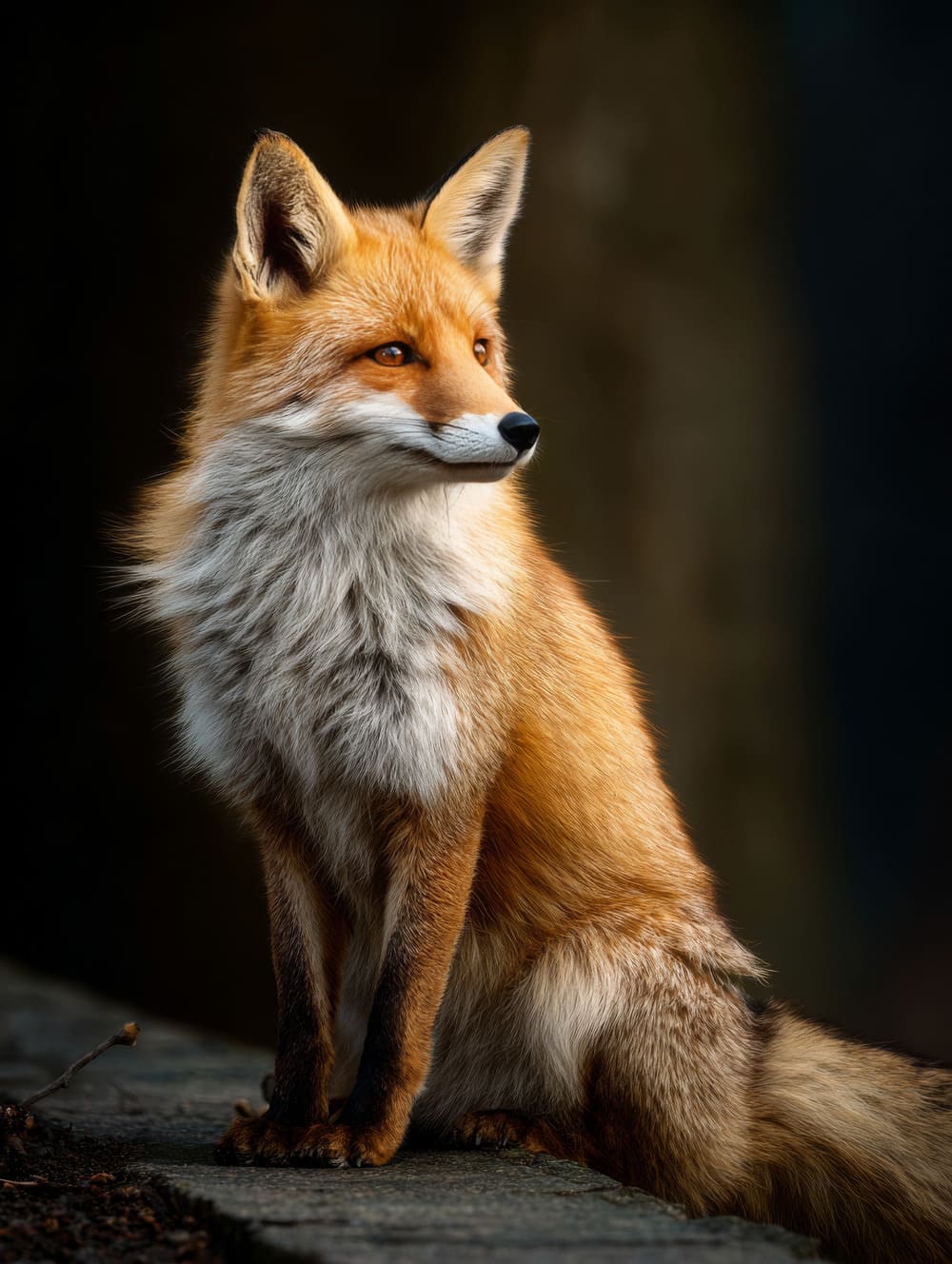 Tableau Renard Assis, Regard Latéral