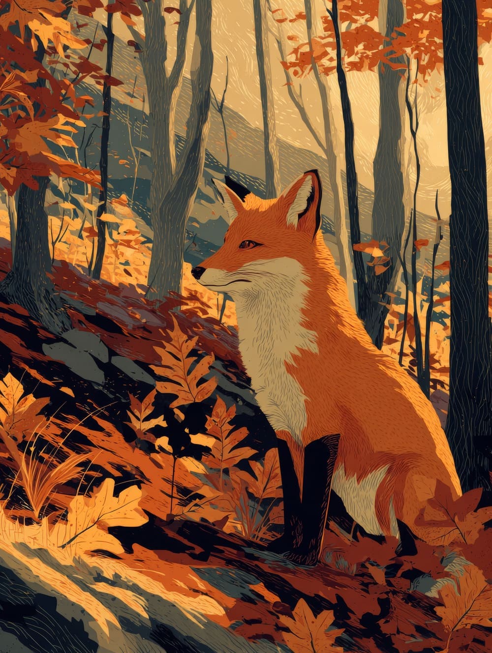 Tableau Renard En Forêt D’Automne
