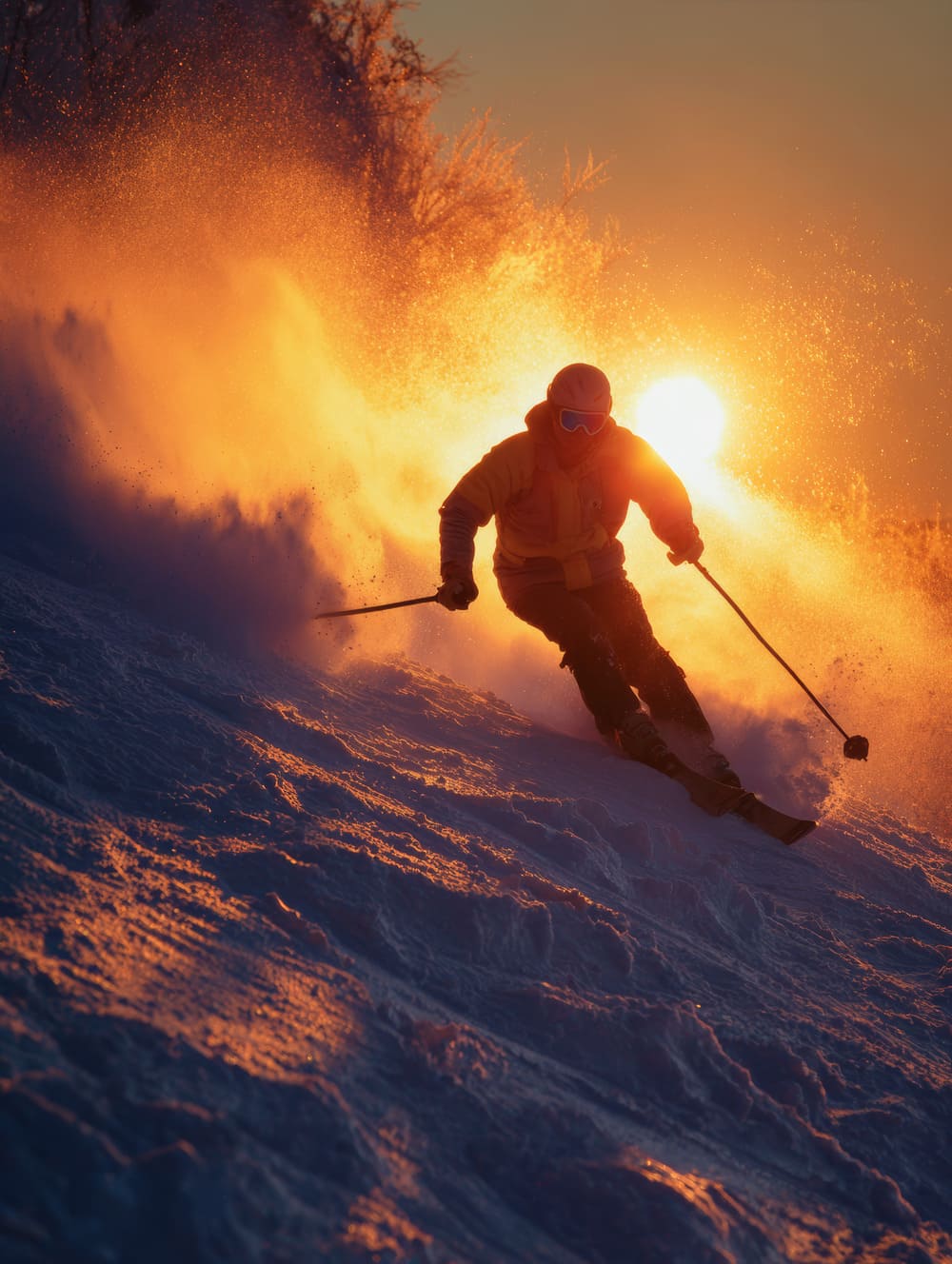 Tableau Skieur En Contre-Jour Au Coucher Du Soleil