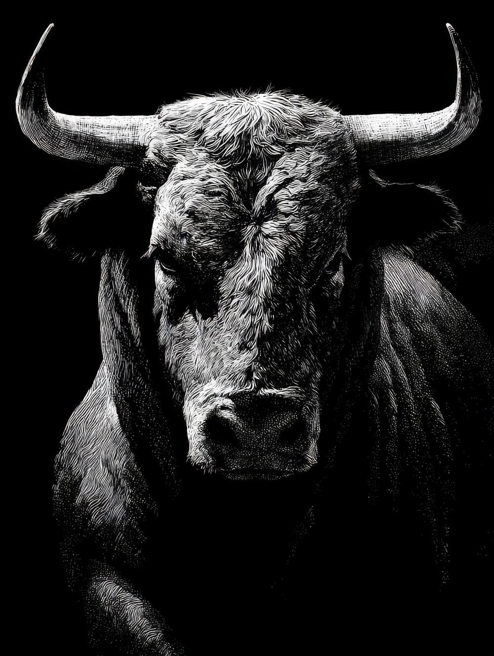 Tableau Taureau Noir & Blanc Contrasté