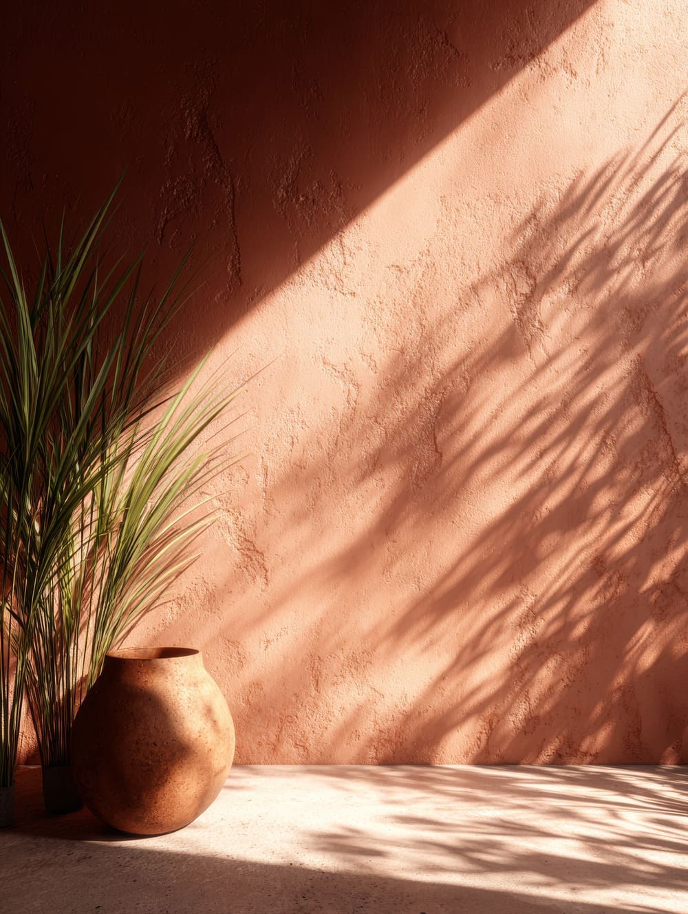 Tableau Terracotta Et Ombres Végétales