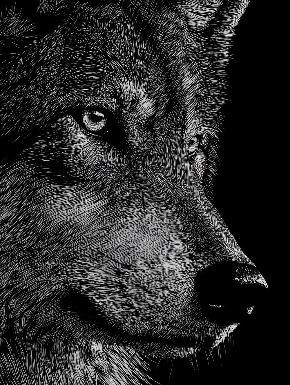 Tableau Tête de Loup en Noir et Blanc