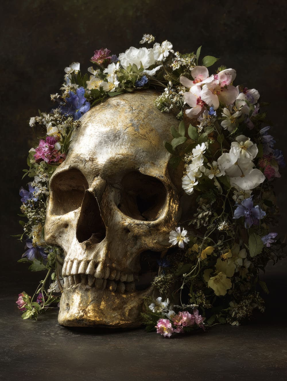 Tableau Tête De Mort Avec Fleurs (Vanité)