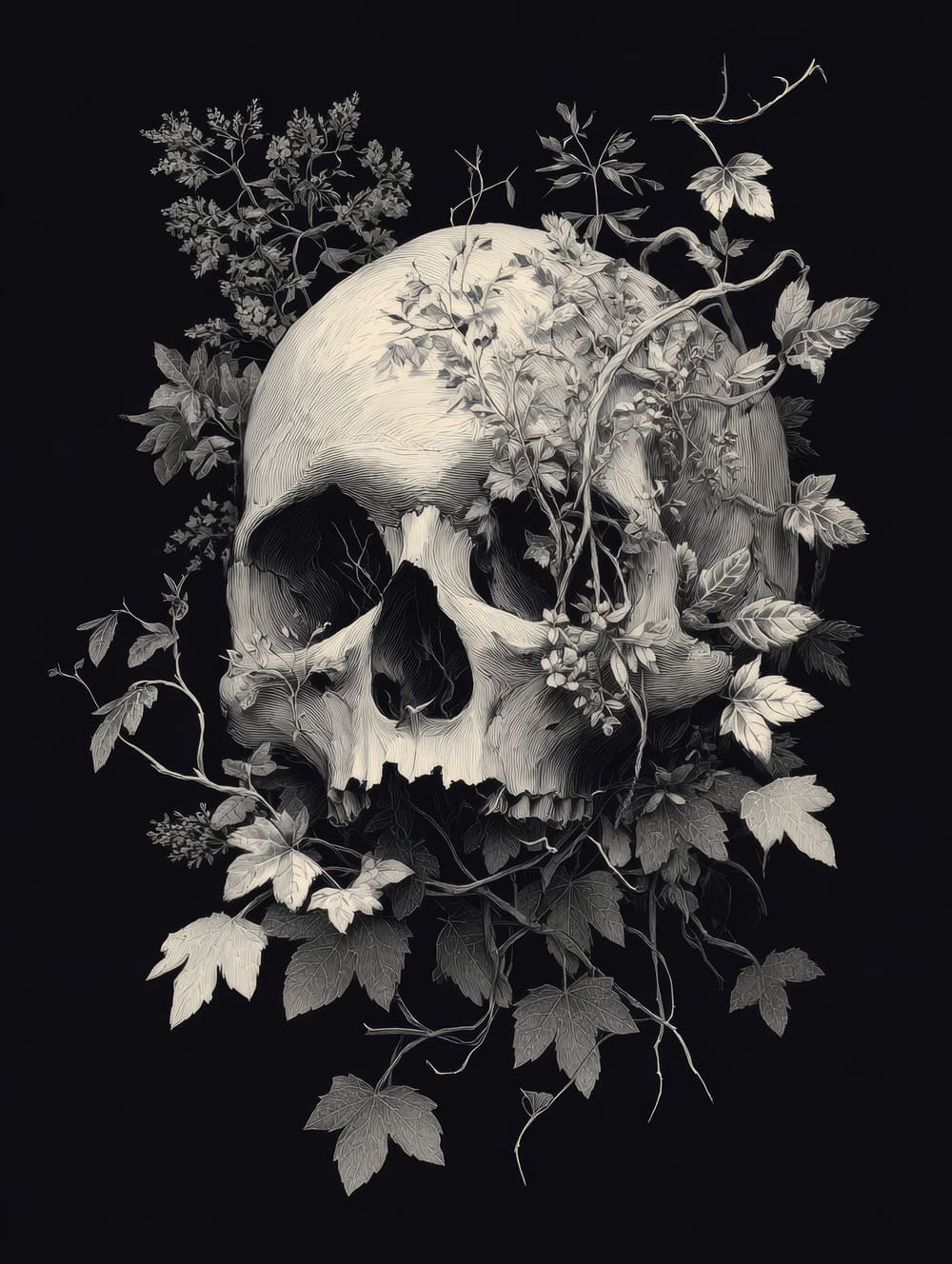 Tableau Tête De Mort Botanique