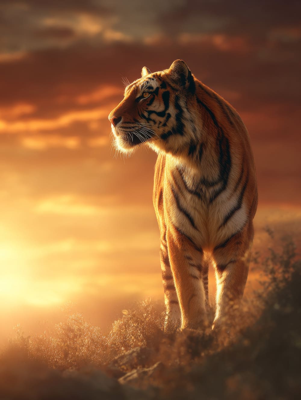 Tableau Tigre Au Coucher De Soleil