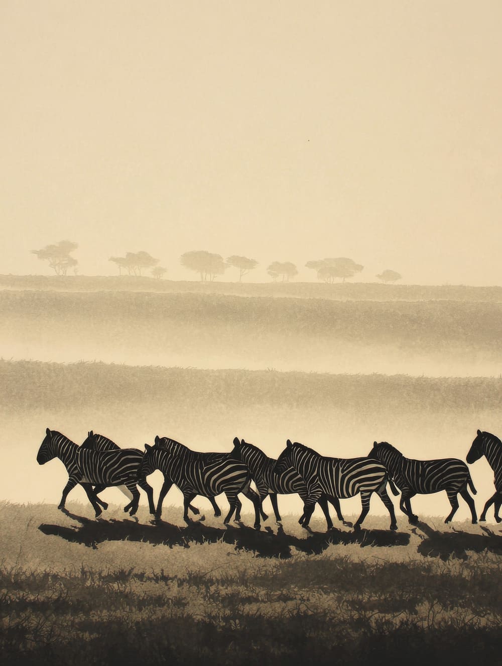 Tableau Troupeau De Zèbres En Silhouette