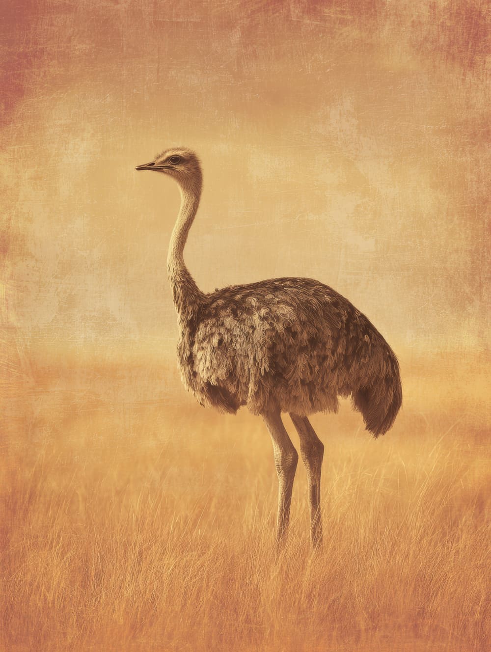 Tableau Autruche Vintage