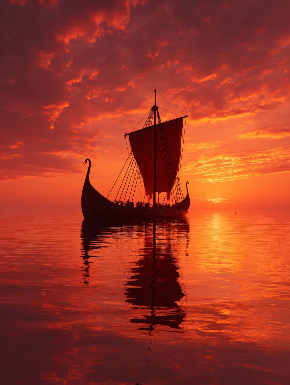 Tableau Bateau Viking Drakkar au Crépuscule