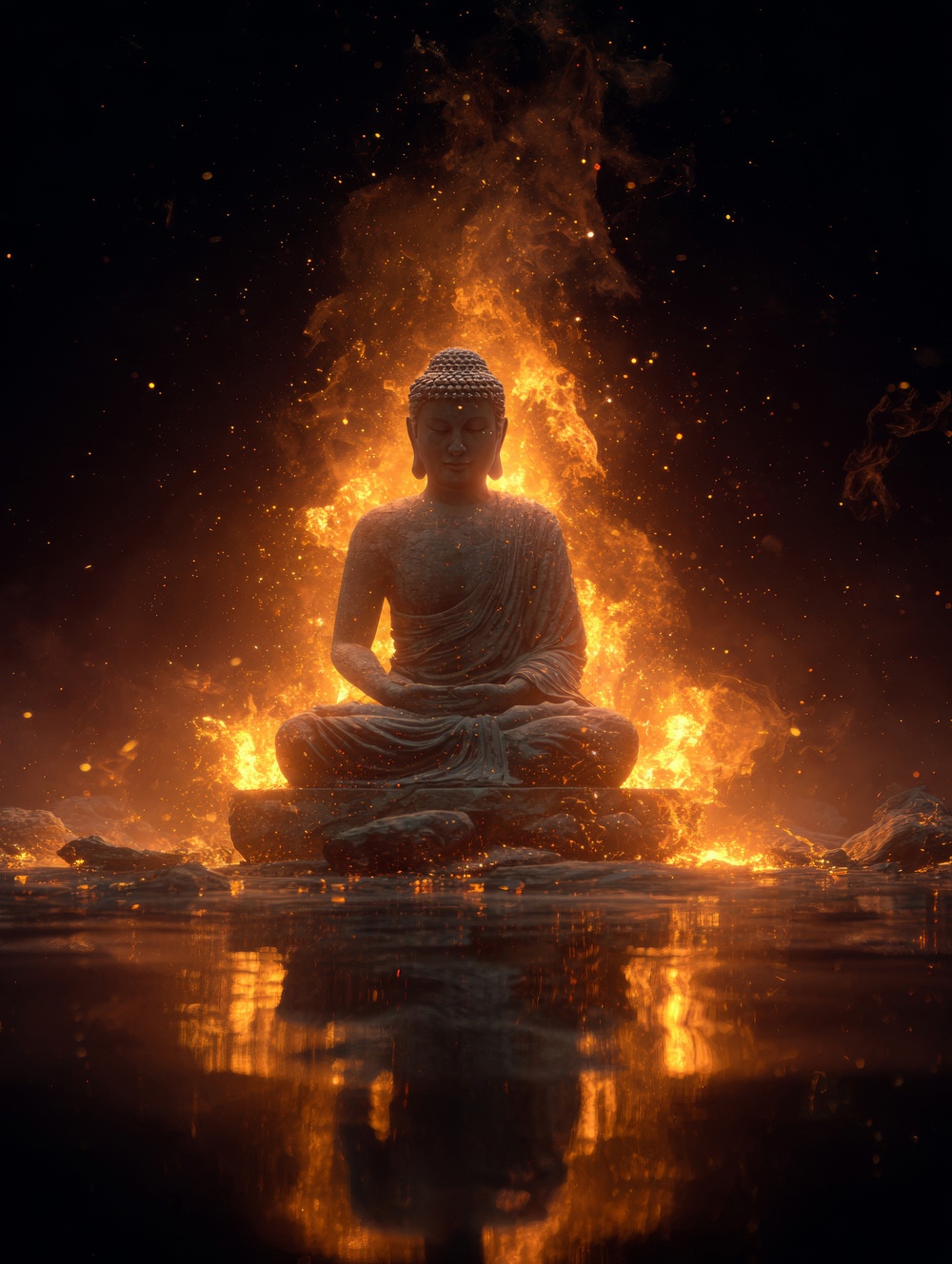 Tableau Bouddha Et Feu