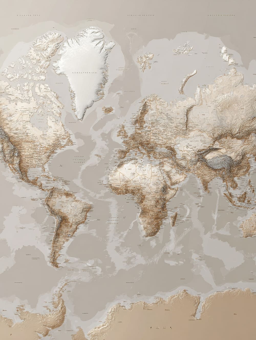 Tableau Carte du Monde Minimaliste Beige & Sable