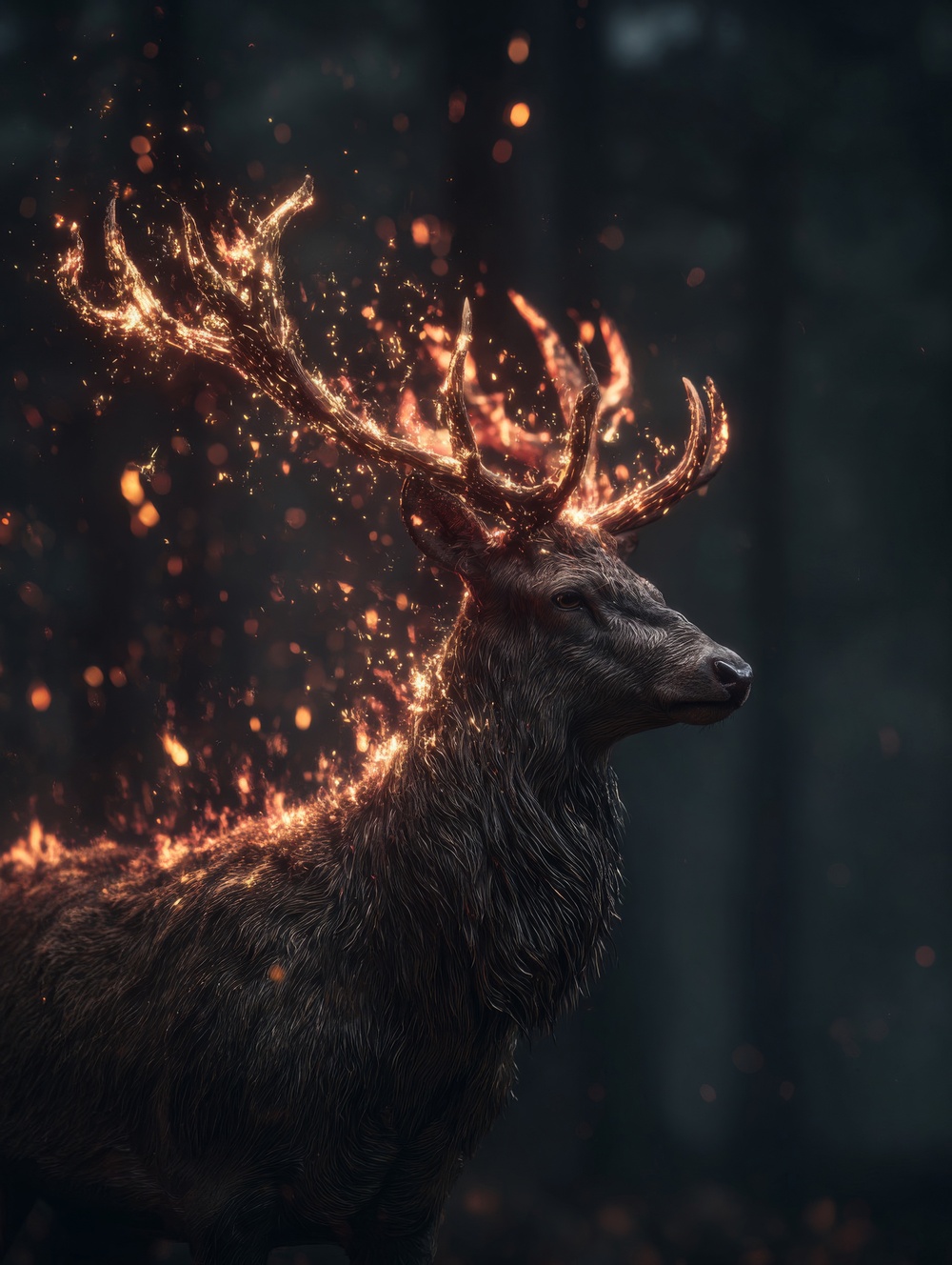 Tableau Cerf Et Feu
