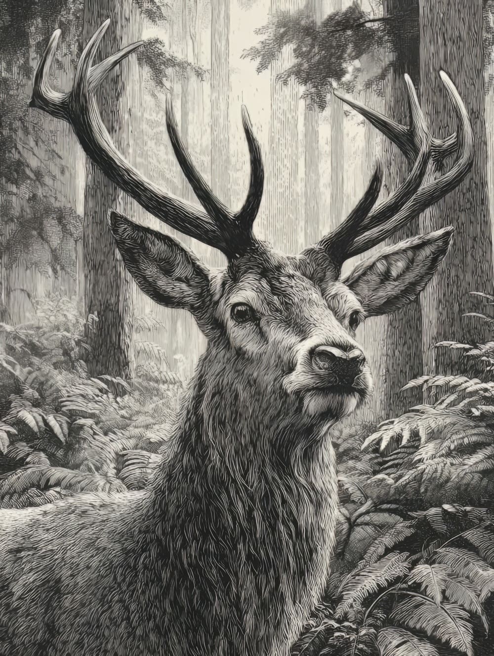 Tableau Cerf Gravure