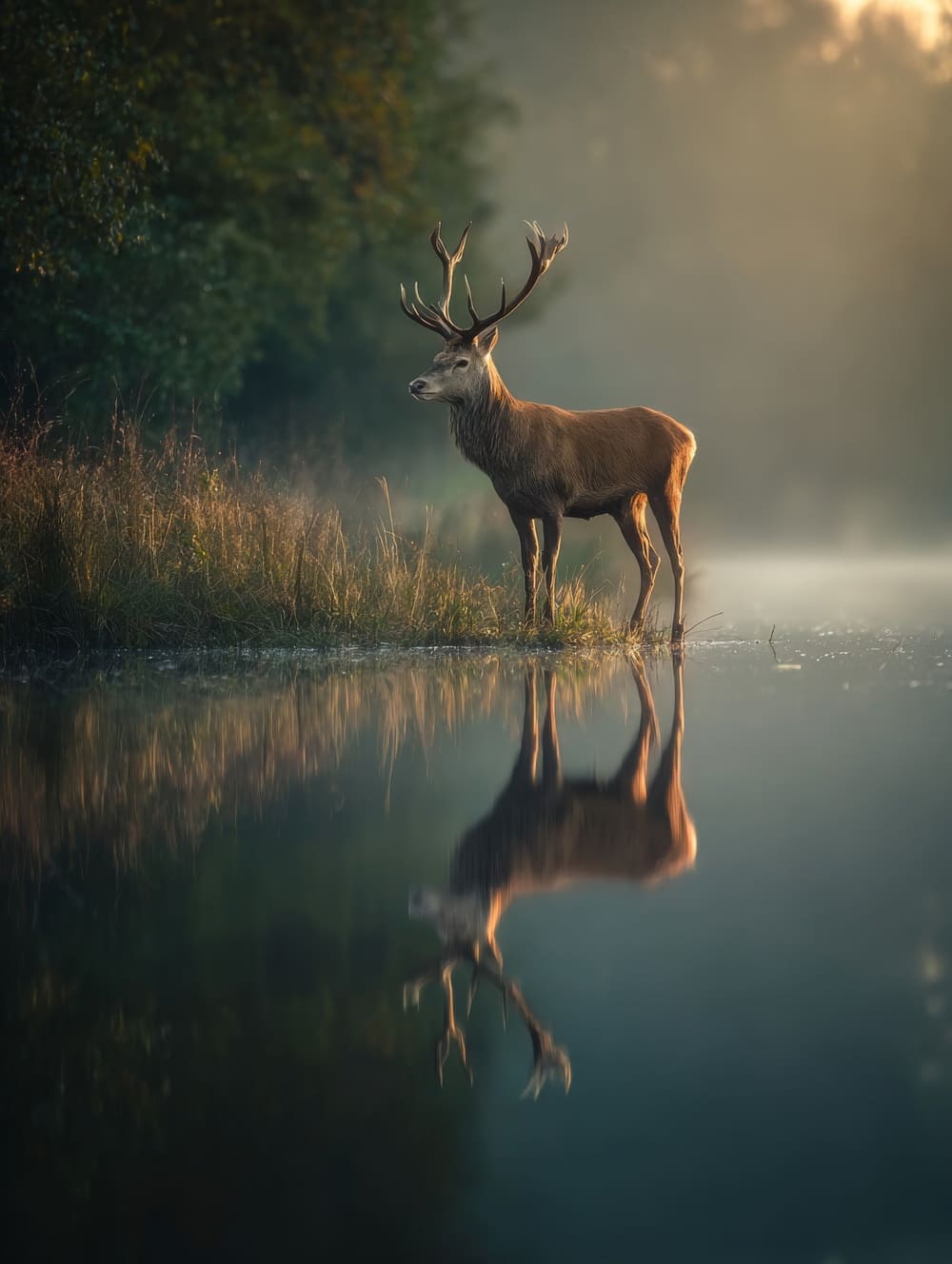 Tableau Cerf au Bord de l’Eau (Reflet Calme)