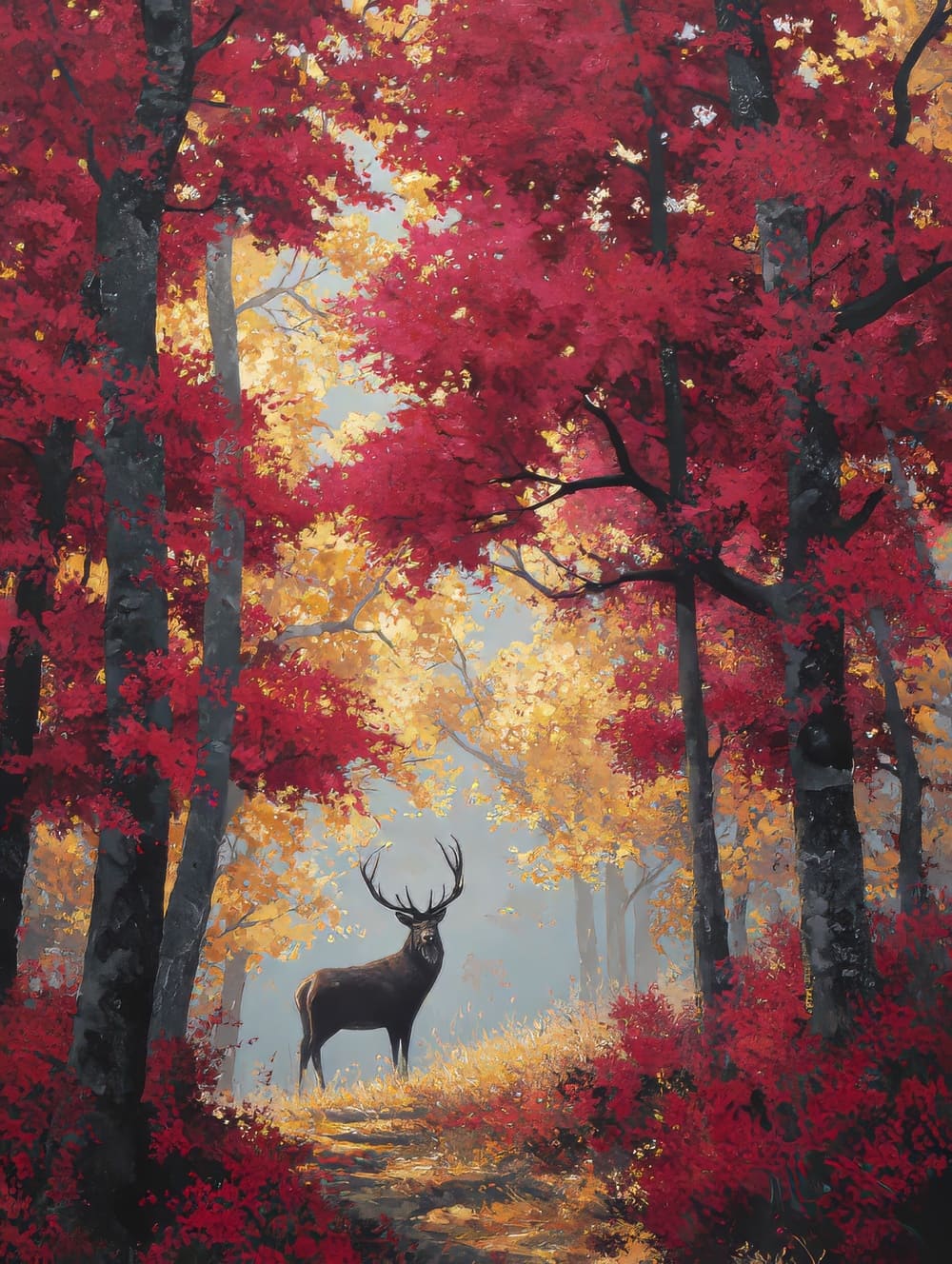 Tableau Cerf en Forêt d’Automne