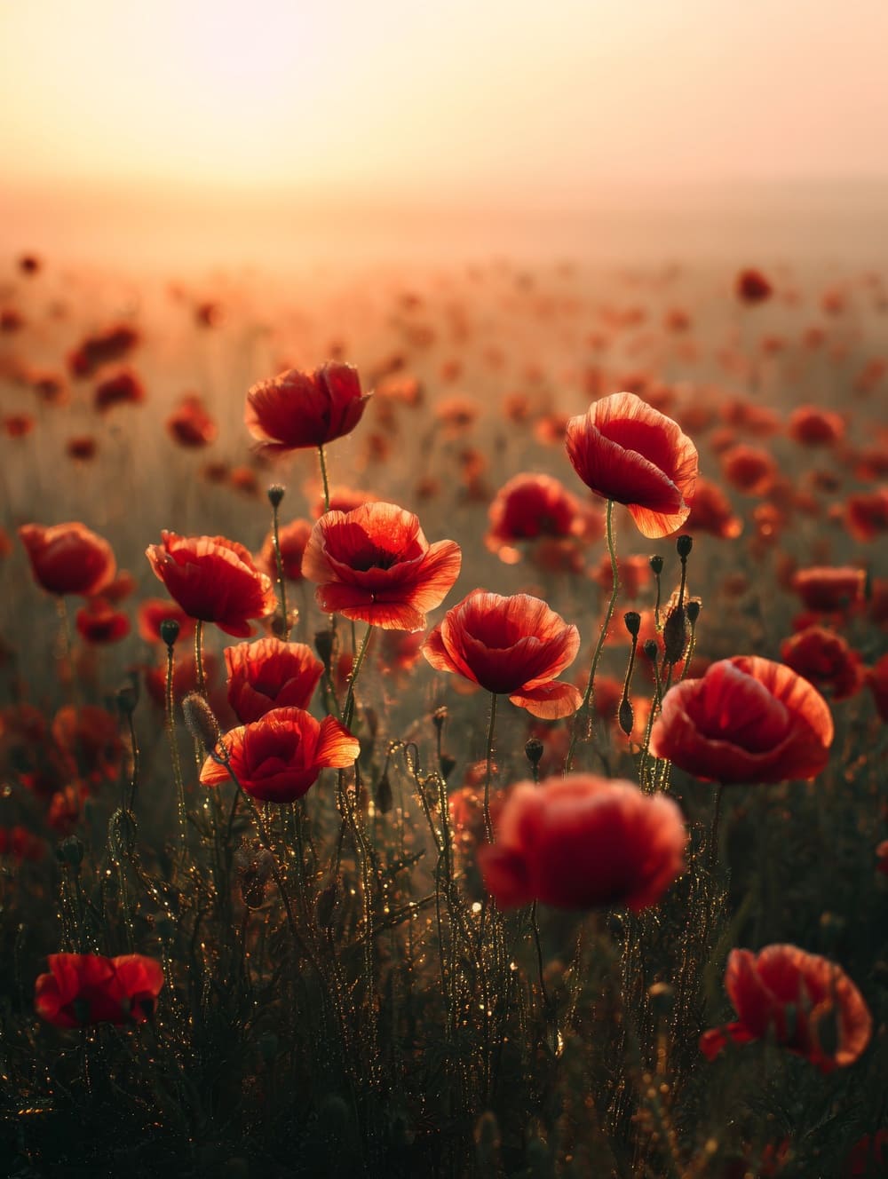 Tableau Champ de Coquelicots au Lever du Soleil