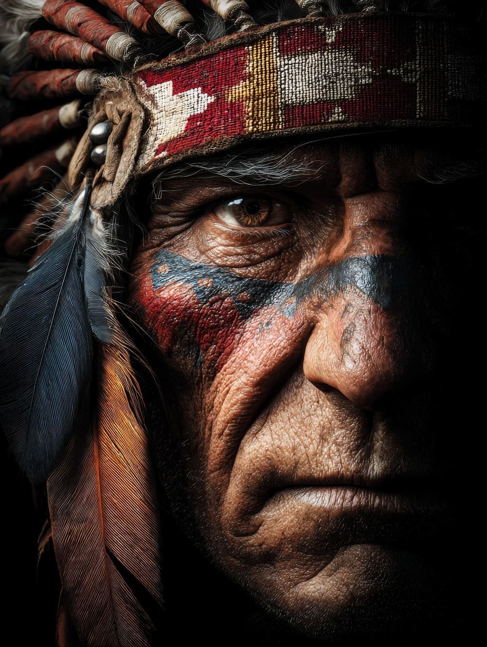 Tableau Chef Amérindien Regard Intense