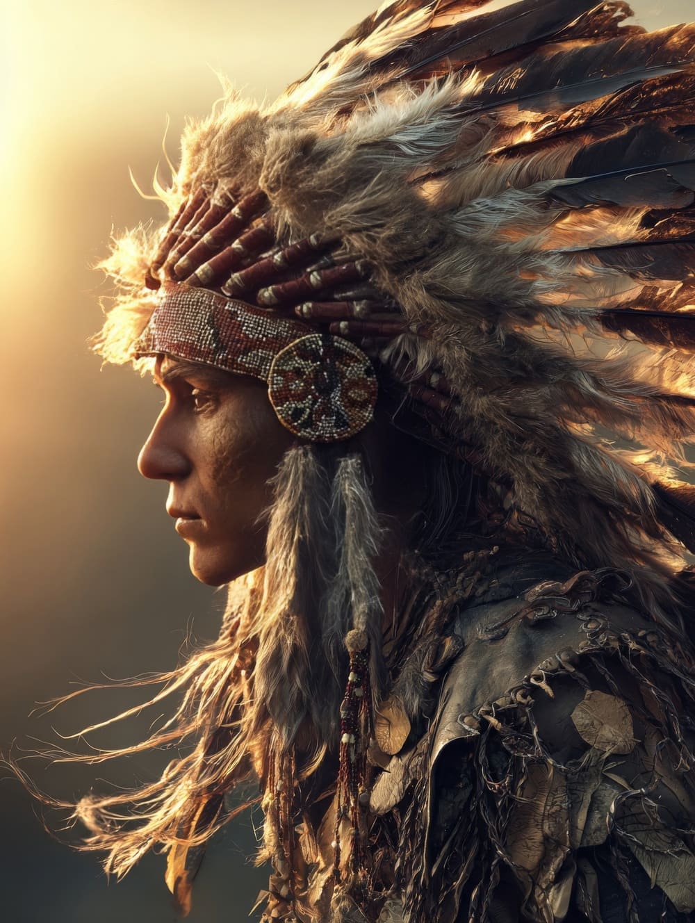 Tableau Chef Sioux Coiffe Majestueuse