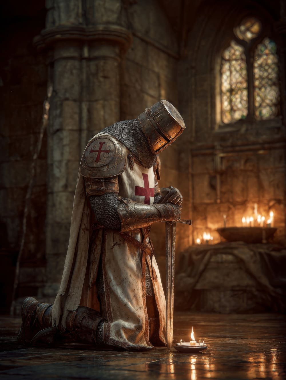 Tableau Chevalier Templier en Prière