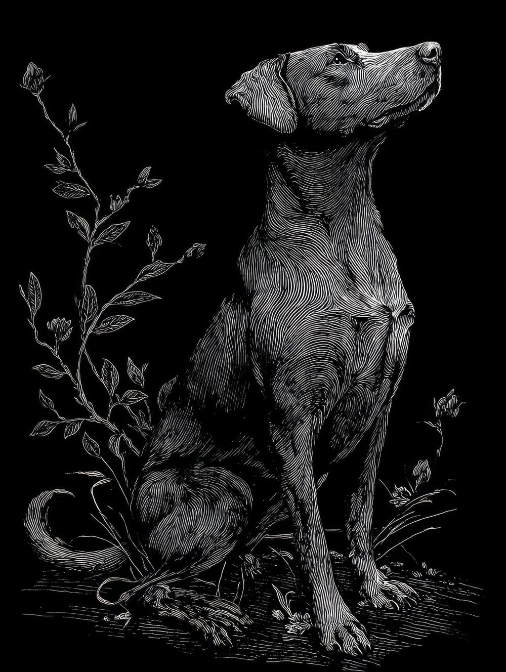 Tableau Chien Gravure