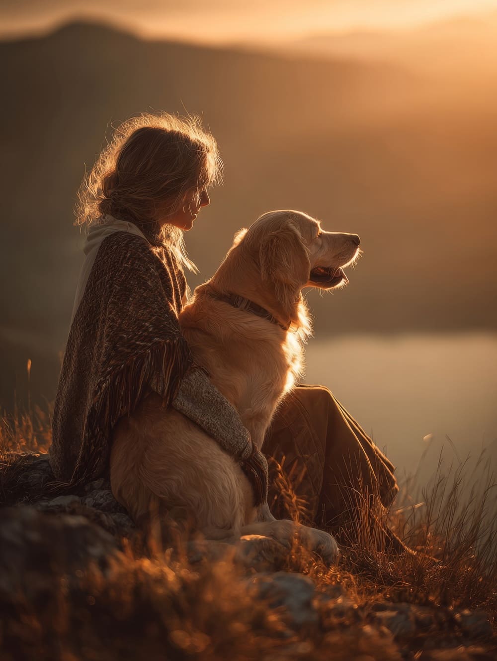 Tableau Chien et Femme