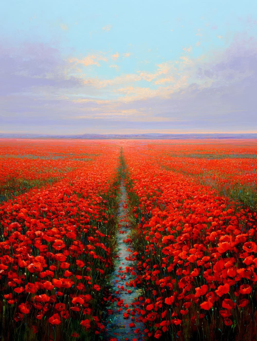 Tableau Coquelicots en Perspective Lointaine