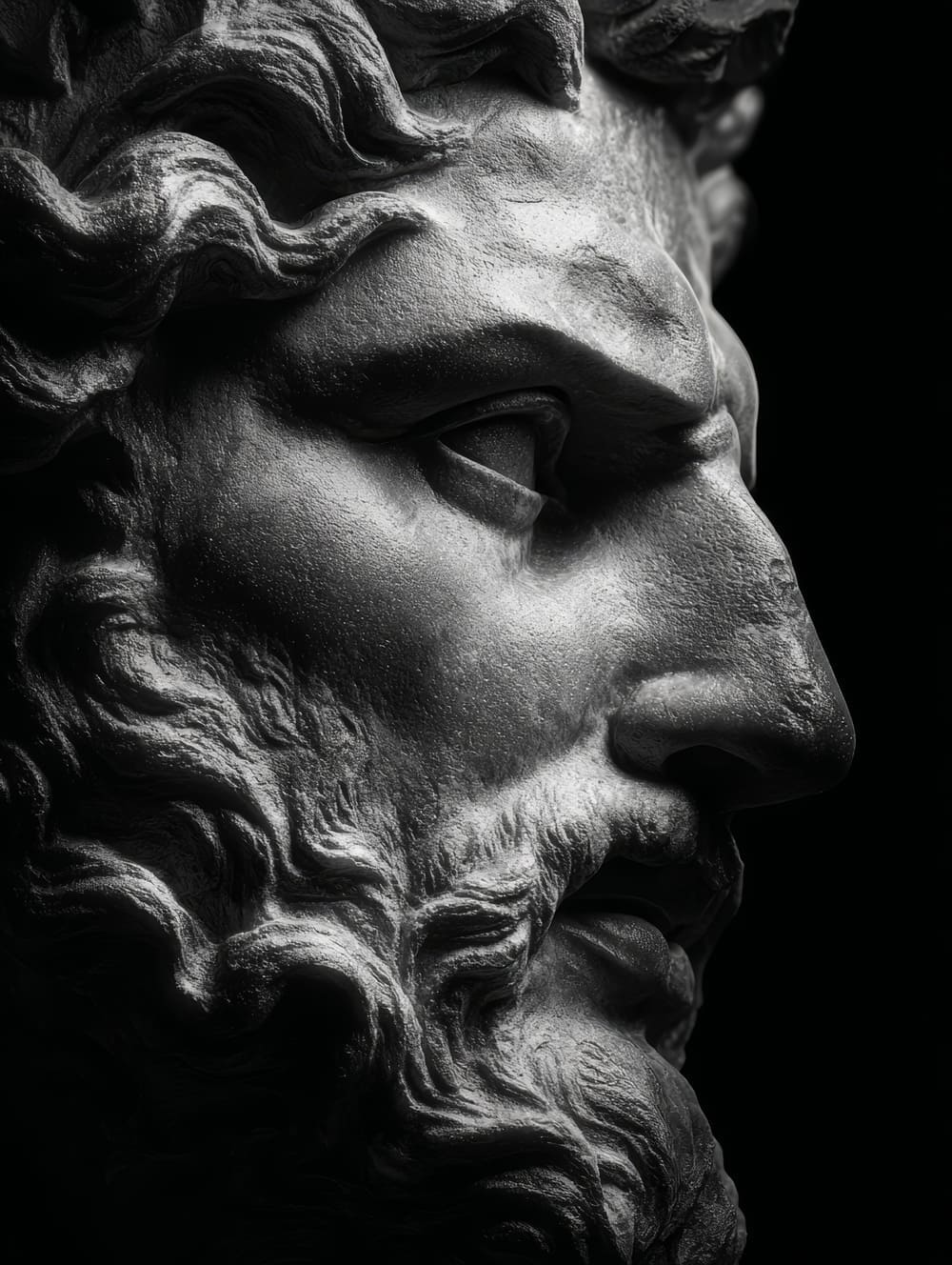 Tableau Dieu Grec Noir & Blanc Sculptural