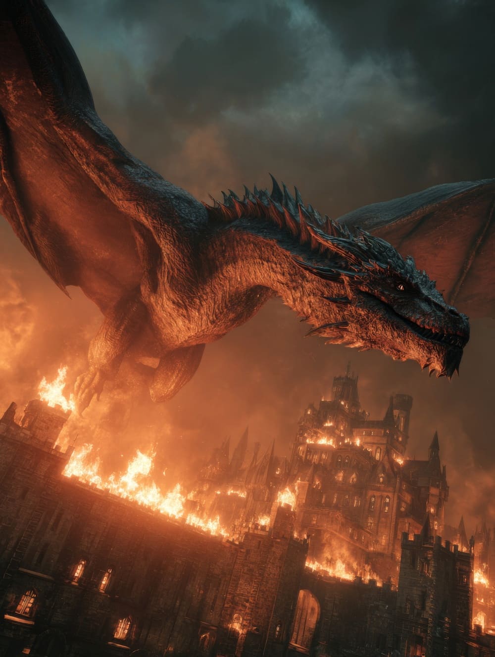 Tableau Dragon & Château en Flammes