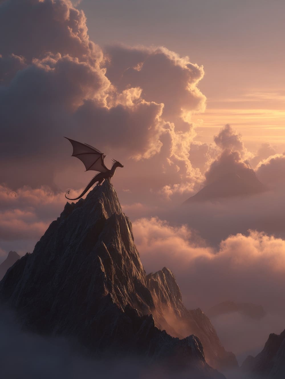 Tableau Dragon Sur Montagne Brumeuse