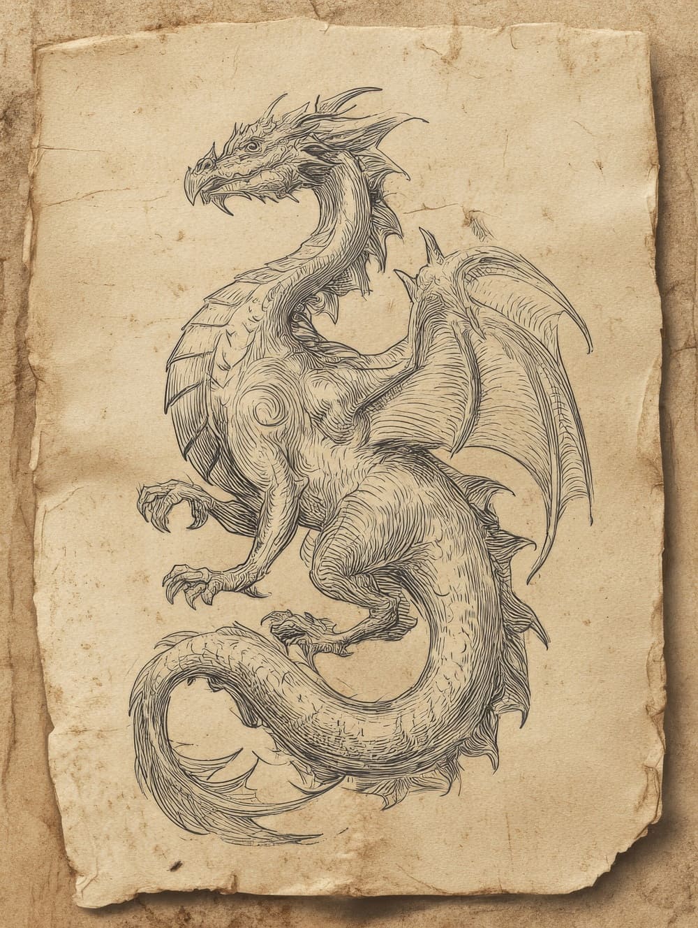 Tableau Dragon Vintage Gravure