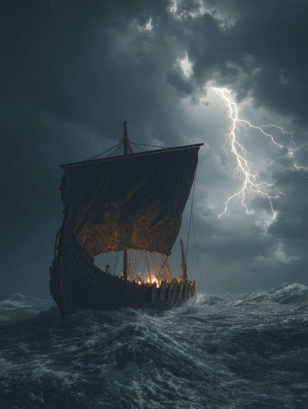Tableau Drakkar Viking Sous Tempête