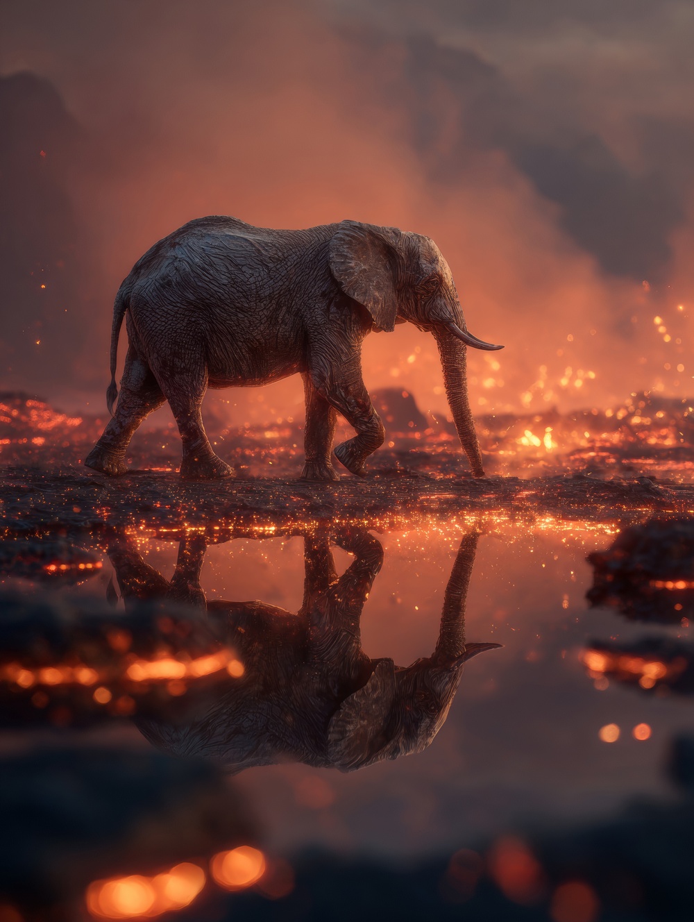 Tableau Elephant Et Feu