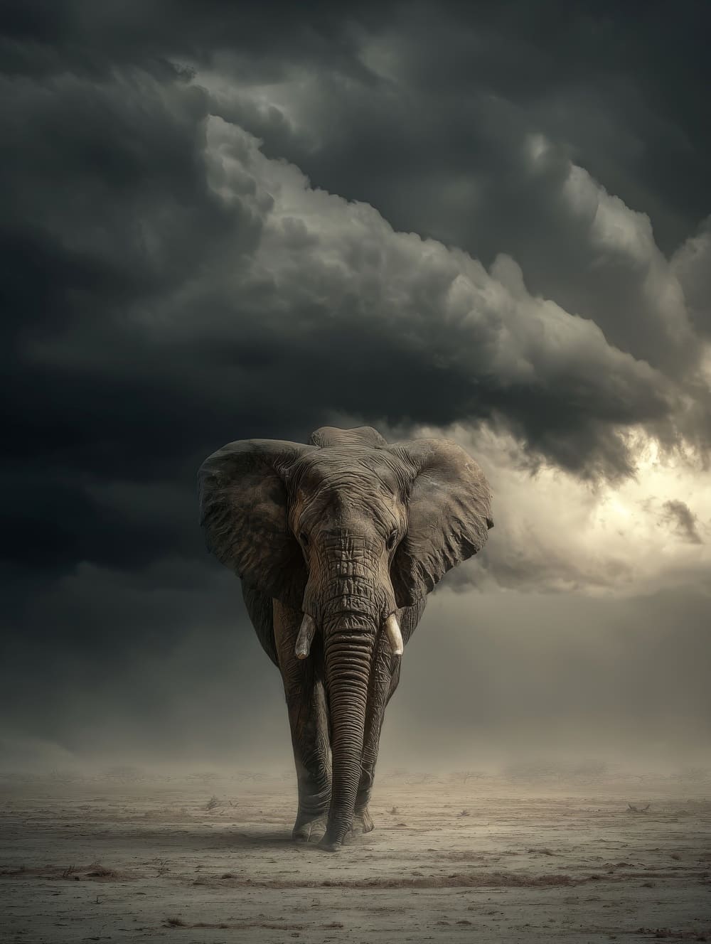 Tableau Éléphant Sous un Ciel Orageux