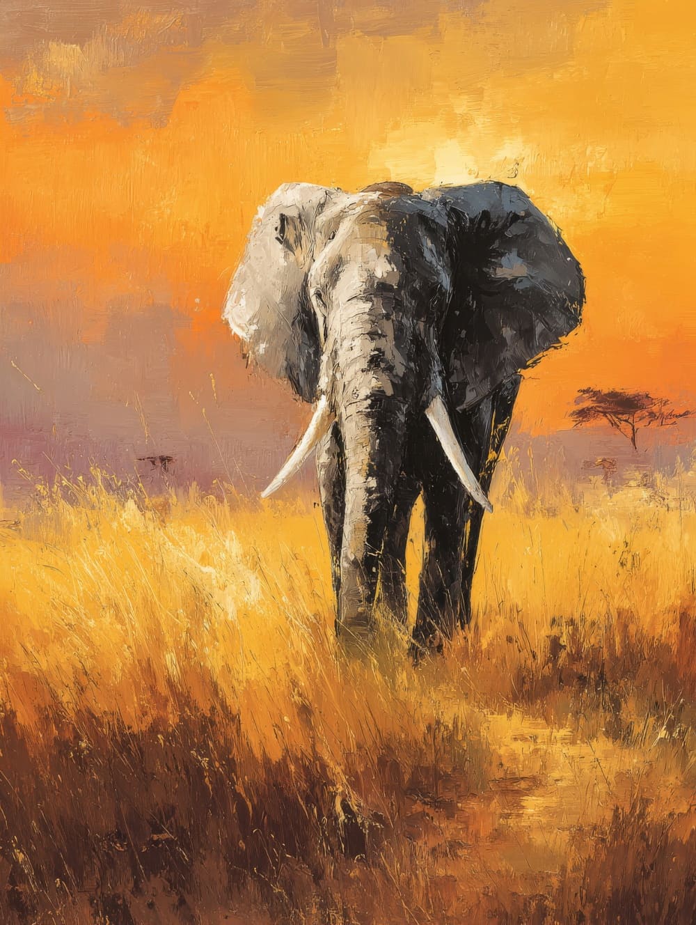 Tableau Éléphant dans la Savane Dorée