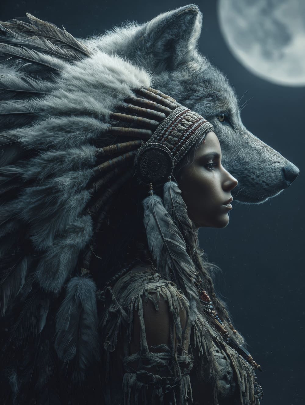 Tableau Femme Amérindien & Loup