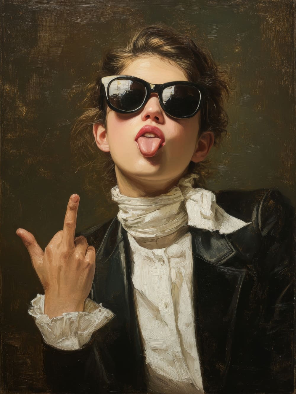 Tableau Femme qui Tire la Langue Style Peinture Classique Moderne