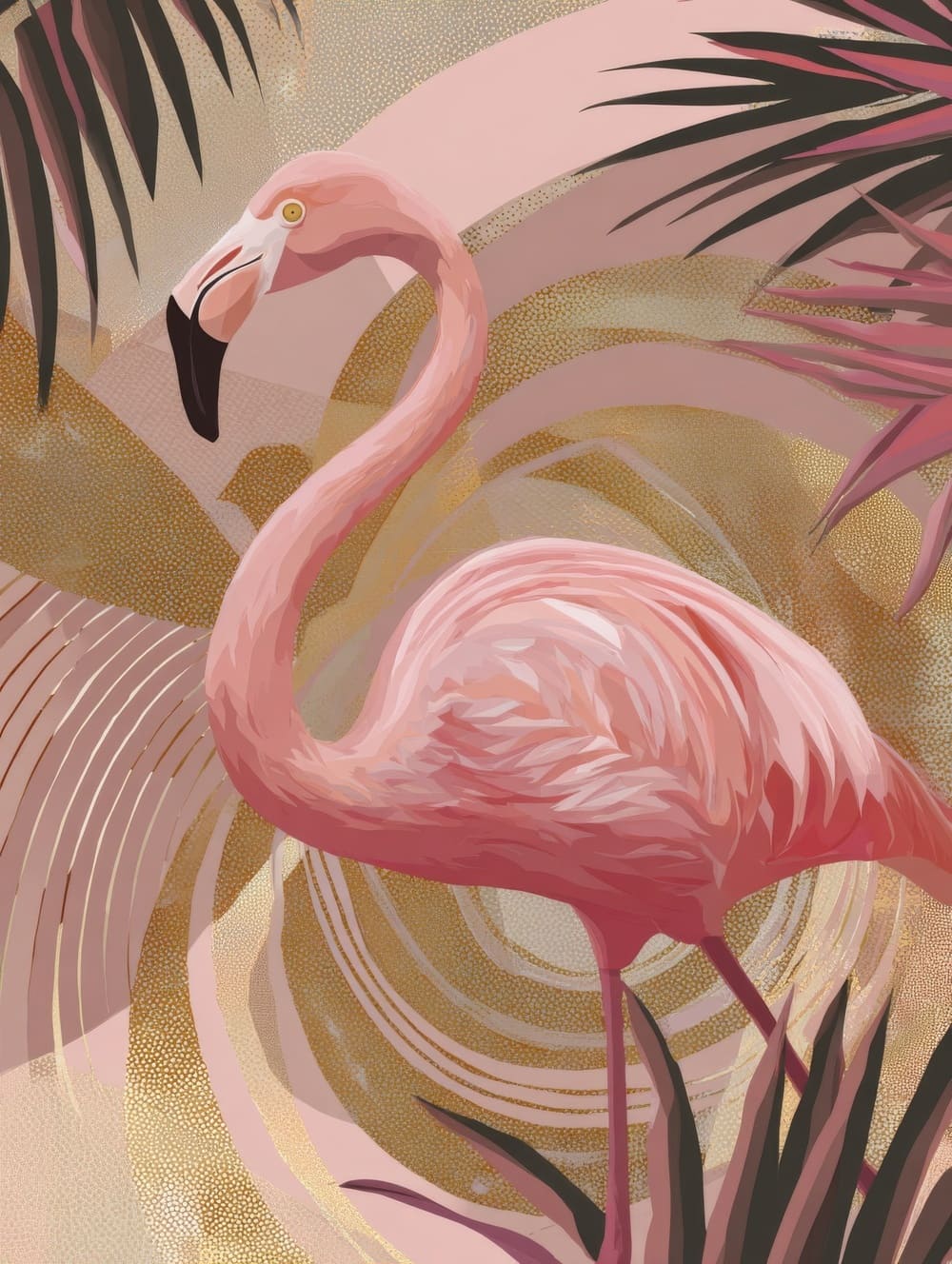 Tableau Flamant Rose Art Déco