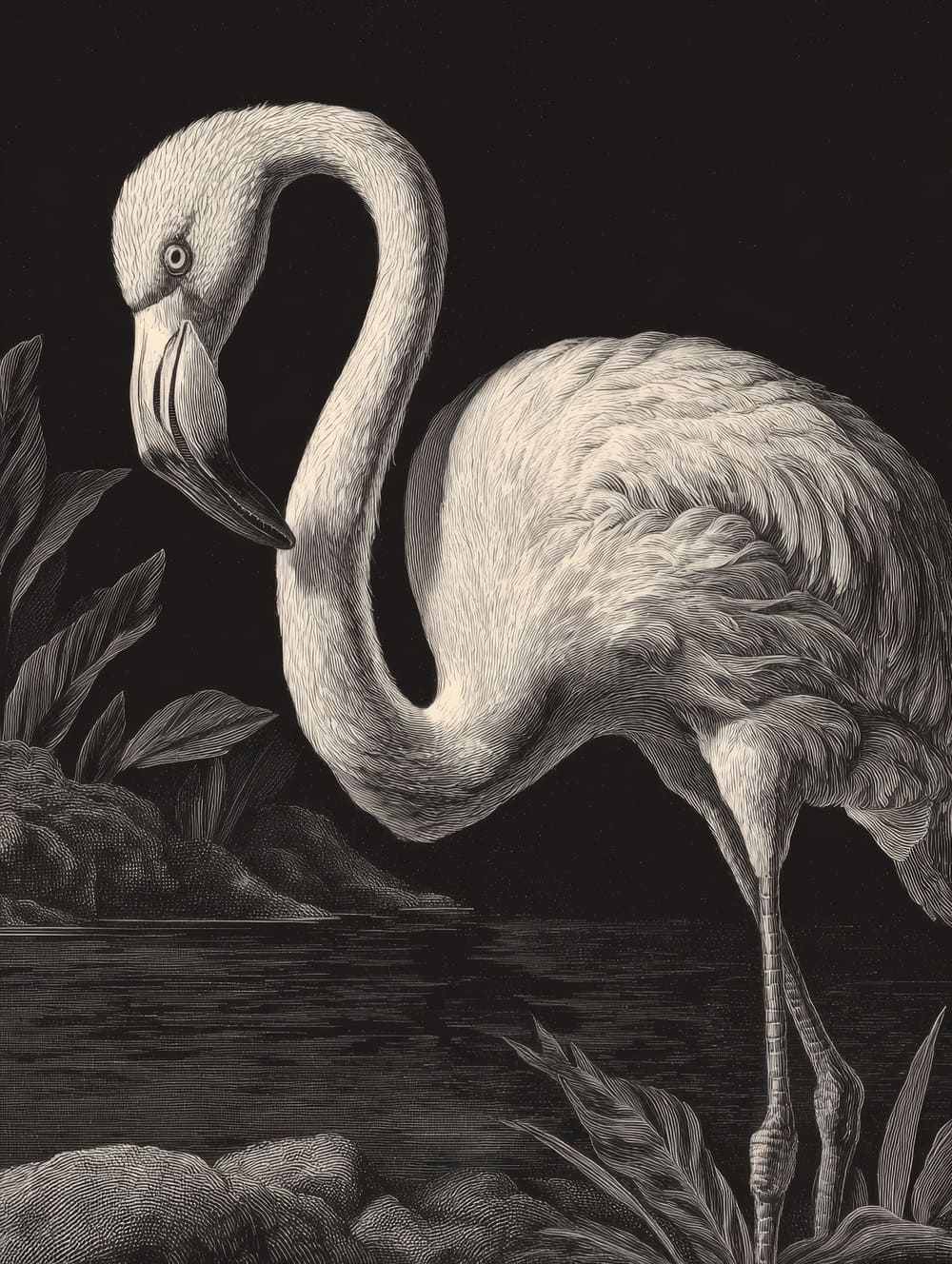 Tableau Flamant Rose Gravure