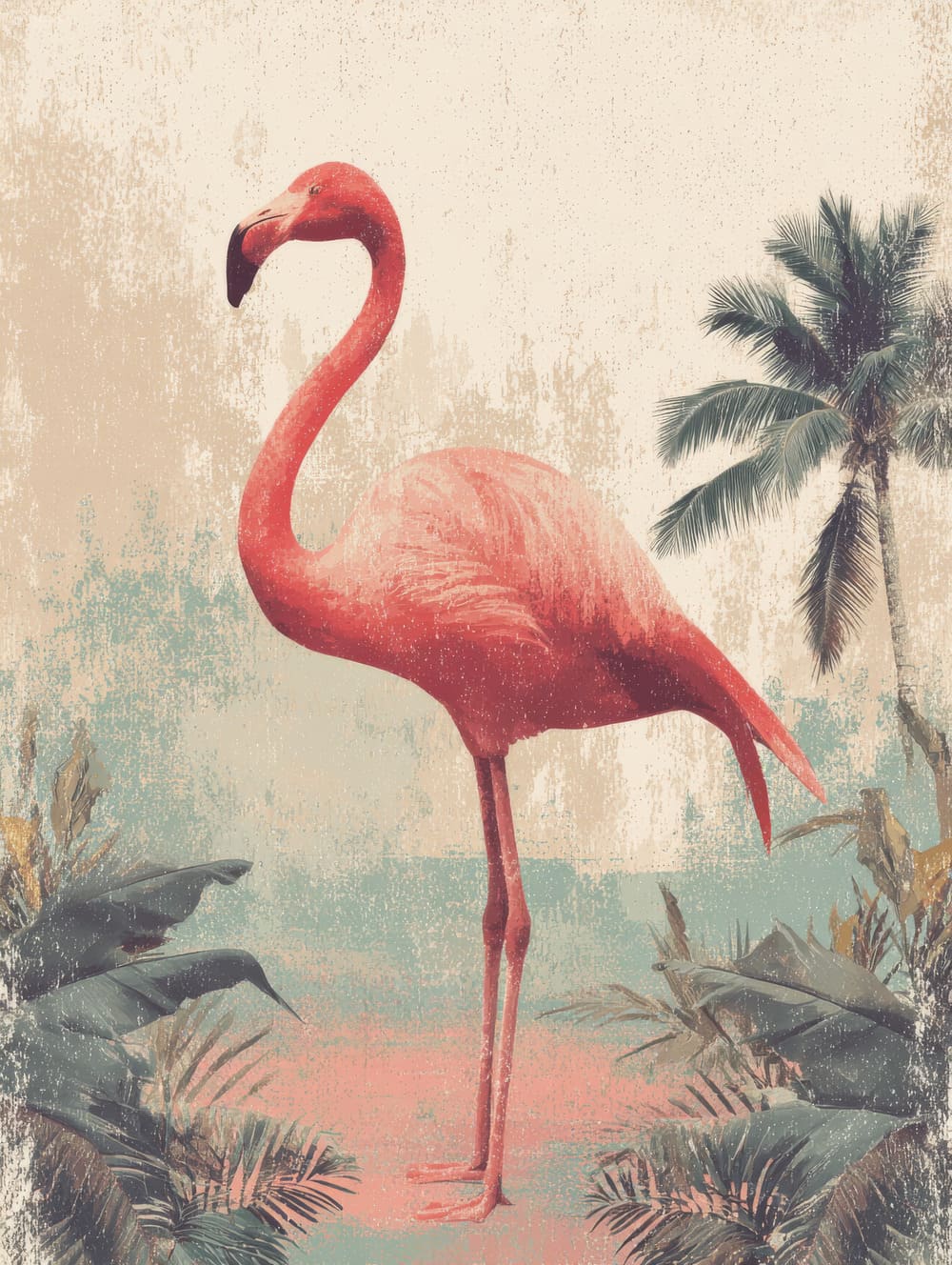 Tableau Flamant Rose Vintage