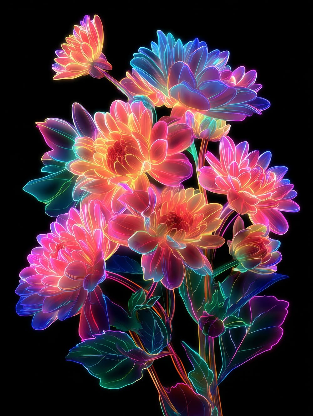 Tableau Fleurs Néon