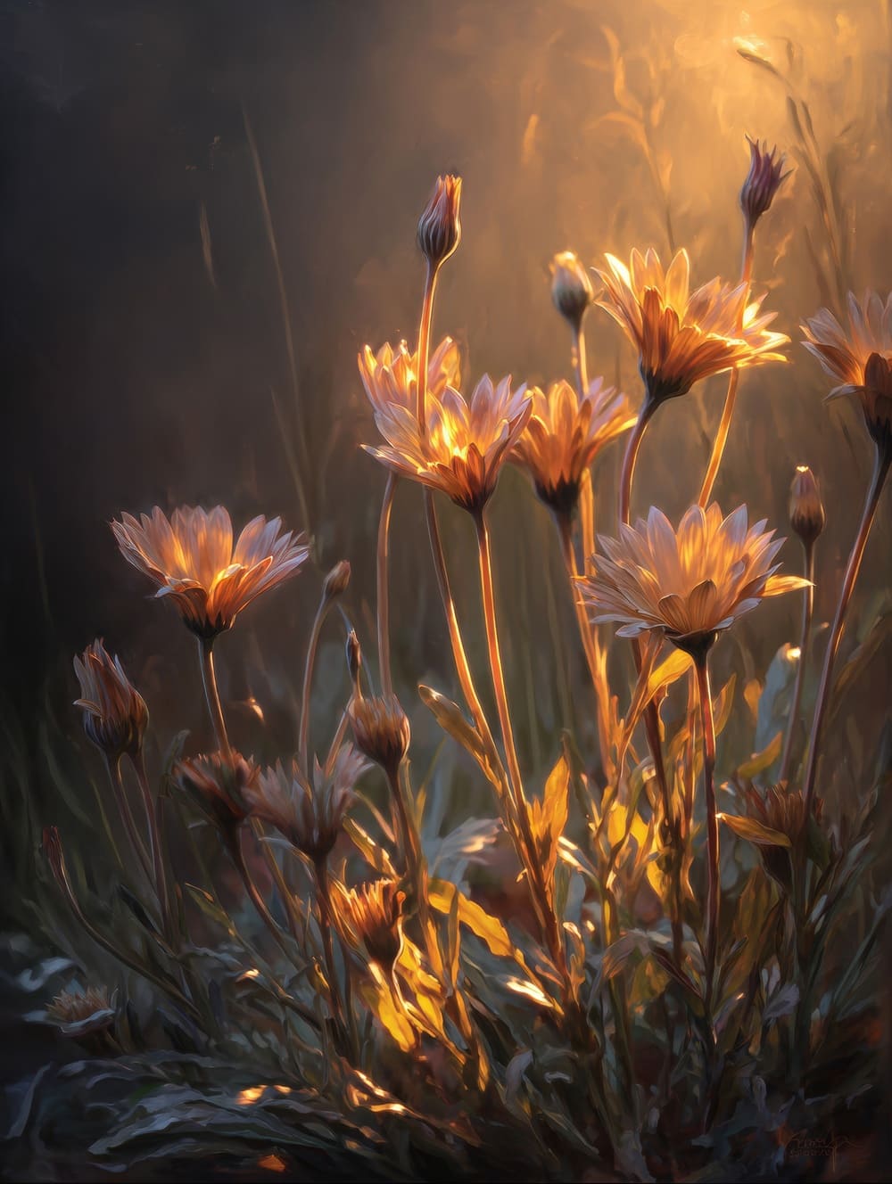 Tableau Fleurs au Lever du Soleil