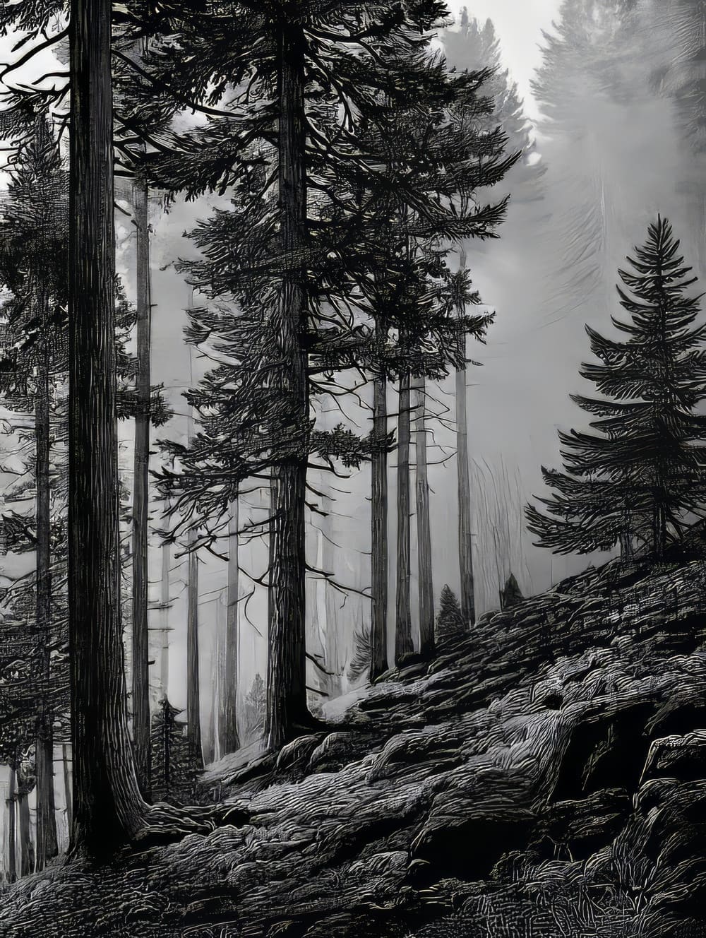 Tableau Foret Gravure