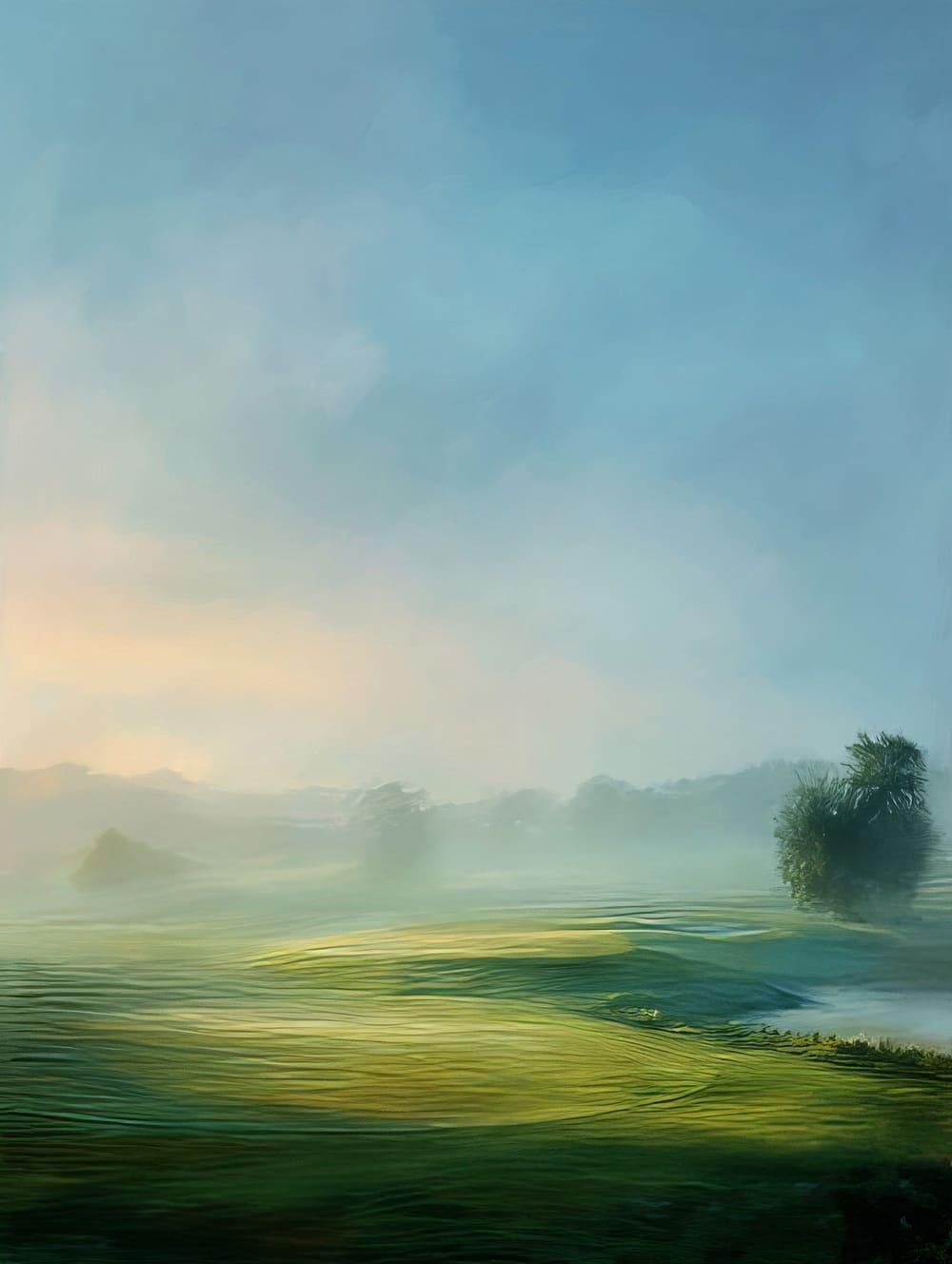 Tableau Green Sous Brume Matinale