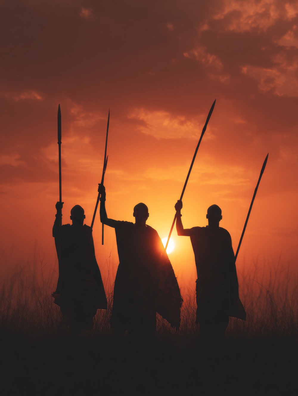 Tableau Guerriers Massaï en Silhouette