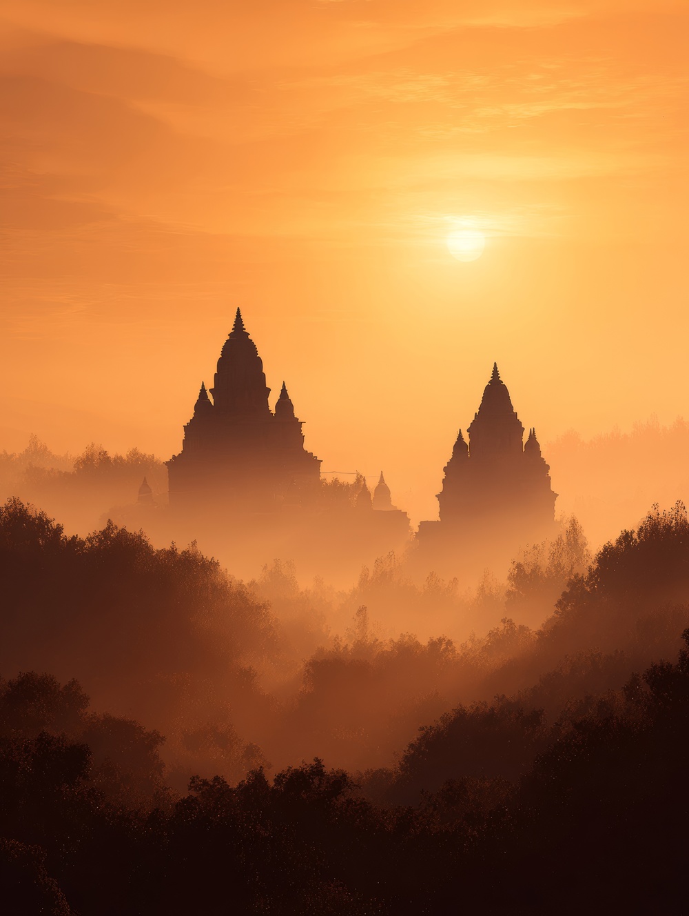 Tableau Inde Spirituelle au Lever du Soleil